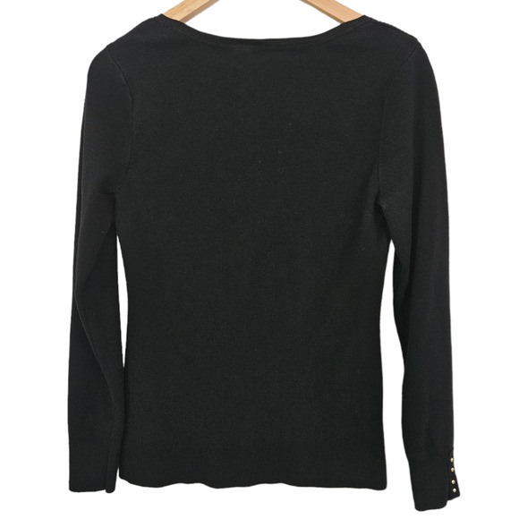 White House Black Market V-Neck Ribbed Sweater Black Women’s Medium - Picture 6 of 7